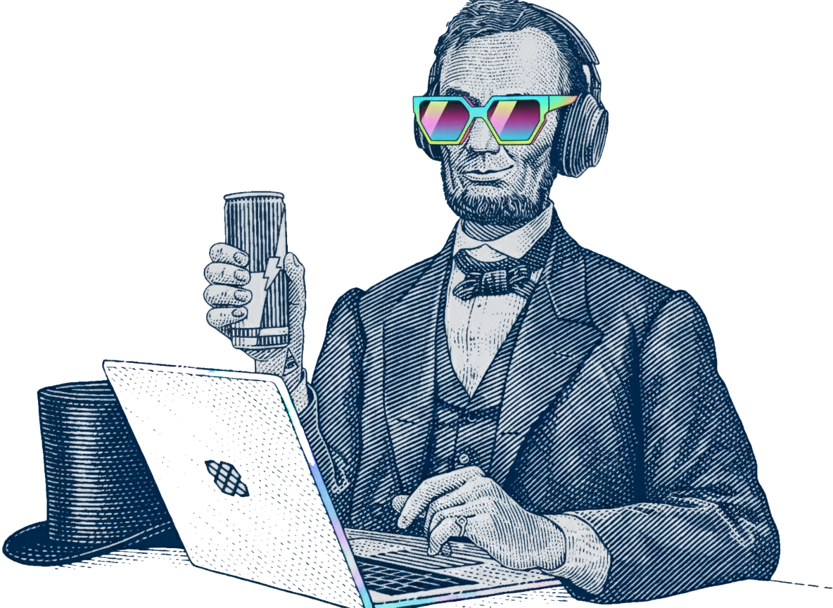 Lincoln with laptop and microphone
